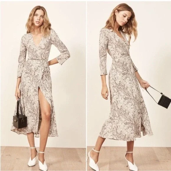 Reformation NEW Jaz Wrap Midi Dress In Python Size XS - Picture 3 of 16